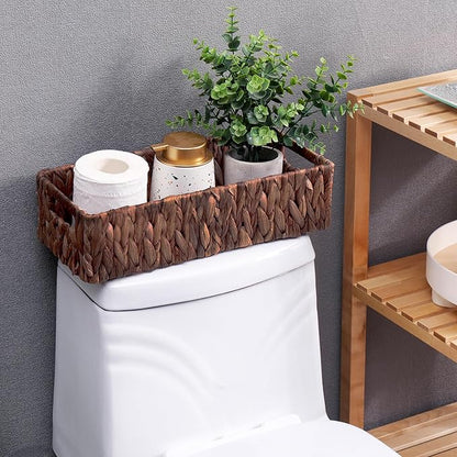 Handwoven Wicker Storage Basket-Hyacinth Material,Toilet Paper Holders with Handles,Storage Baskets for Organizing Living Room,Bedroom,Closet