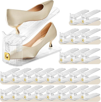 24 Pack Shoe Slots Organizer for Closet, Adjustable Shoe Stackers for a Pair of Shoes Shoe Rack Storage Shoe Space Saver 50% Shoe Shelf Display Holder for Closet