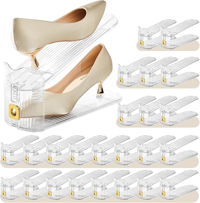 30 Pack Shoe Slots Organizer for Closet, Adjustable Shoe Stackers for a Pair of Shoes Shoe Rack Storage Shoe Space Saver 50% Shoe Shelf Display Holder for Closet