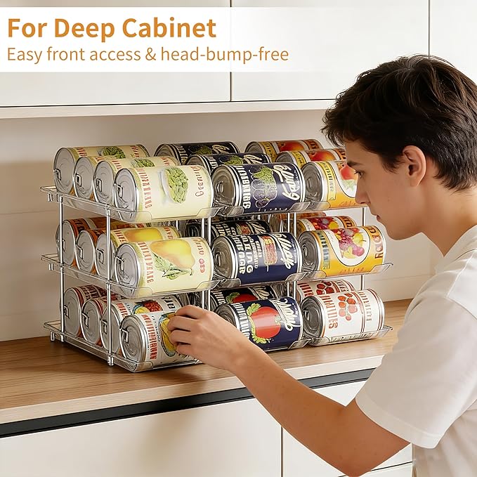 LXLXXL Can Organizer For Pantry Canned Food Goods Organizer For Cabinet Clear Automatic Rolling Can Storage Organizer Pantry Holders Rack, Holds Up to 48 Cans