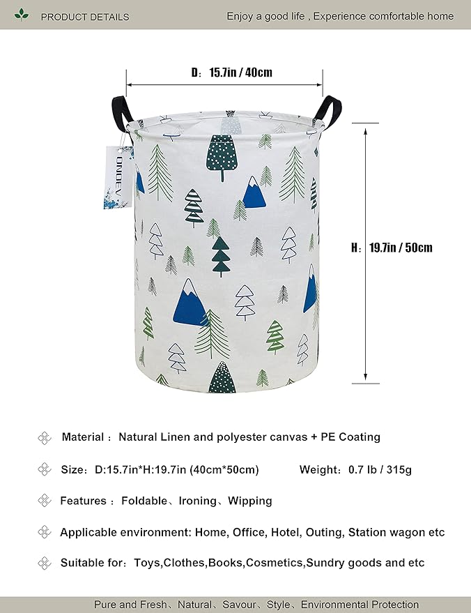 Round Foldable laundry basket with handle,gift basket,suitable for children's room and toy storage (Forest)