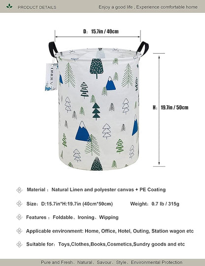 Round Foldable laundry basket with handle,gift basket,suitable for children's room and toy storage (Forest)