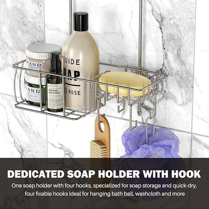 Epicano Anti-Swing Hanging Shower Caddy Stainless Steel 304, Over Head Shower Caddy Rustproof with hooks for Towels, Sponge and more, Chrome