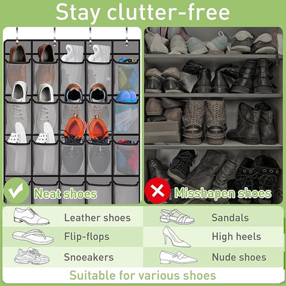 Meolsaek Over the Door Shoe Organizer with 40 Breathable Mesh Pockets, Hanging Shoe Organizer for Door with 4 Metal Hooks, Shoe Organizer for Closet, Bedroom, Bathroom, Pantry, 76.4" x 27.5" x 5"