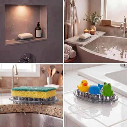 2 Pcs Plastic Soap Holder Soap Dish Bar Saver Tray with Holes Sponge Holder for Kitchen Bathroom Shower Counter, 4.5 x 3 x 0.7 Inches (Light Gray)