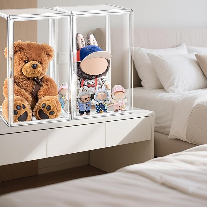 XXXXX-Large 13.8”x 12.2”x 23.6" Acrylic Display Case Extra Large Tall Boot Shoe Storage Box with Magnetic Lid Clear Giant Figure Collection Showcase with a Division Board