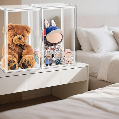 XXXXX-Large 13.8”x 12.2”x 23.6" Acrylic Display Case Extra Large Tall Boot Shoe Storage Box with Magnetic Lid Clear Giant Figure Collection Showcase with a Division Board