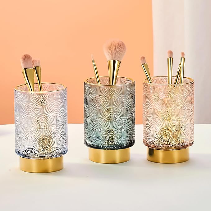 Makeup Brush Holder Organizer,Toothbrush Holders,Desk Pen Pencil Holder,Multifunctional Vintage Glass Brush Cup（A41-9-US）