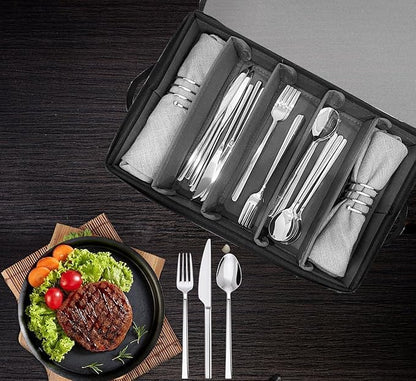 Silverware Organizer Chest,Silverware Storage Box,Stackable Flatware Storage Case,Spoon Organizer,Tableware Storage Box With 4 Dividers for Moving Transport,Kitchen Utensil cutlery Organizer