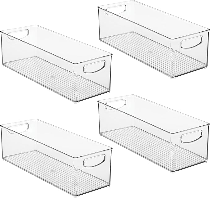 iDesign Plastic Stackable Pantry Bin for Kitchen Cabinets or Fridge, Set of 4, Clear, Made in USA