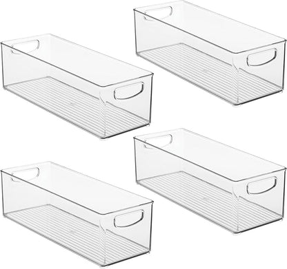 iDesign Plastic Stackable Pantry Bin for Kitchen Cabinets or Fridge, Set of 4, Clear, Made in USA