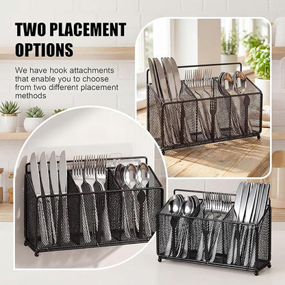 Metal Utensil Caddy Silverware Caddy, Black Silverware Holder for Countertop Flatware Utensil Cutlery Organizer Container for Spoon Fork Knives Kitchen Outdoor Party Camping Picnic Storage