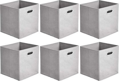 Amazon Basics Collapsible Cube Storage Bins, Space-Saving, Organizing Fabric Bins with Handles, 10.5 x 10.5 x 11 inches, Light Grey, 6-Pack