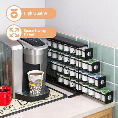 K Cup Holders for 4 Tier, 32 Pods K Cup Storage, Coffee Pod Holder for Countertop, K Cup Organizer Coffee Bar Accessories Black Metal