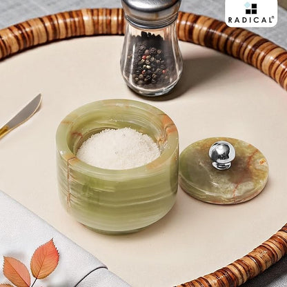Radicaln Marble Salt Cellar with Lid 3" Green Handmade Salt Box & Spice Jar for Kitchen Counter, Ideal Salt Holder, Sugar Bowl & Salt Dish, Salt Container For Housewarming Gift & Kitchen Decor