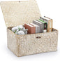 Hipiwe Wicker Woven Baskets Bin with Lid Natural Seagrass Basket Storage Bin Rectangular Household Basket for Shelf Wardrobe Home Decor, Whitewash, X-Large