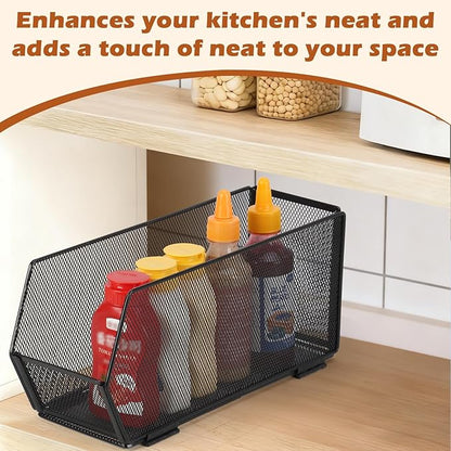2 Pack Tall Narrow Pantry Storage Bin Metal Narrow Organizer Bins Black Pantry Organizers and Storage Bins Fold Tall Narrow Kitchen Storage Bins 13.4x4.3x6 Tall Narrow Kitchen Organizer for Cabinet
