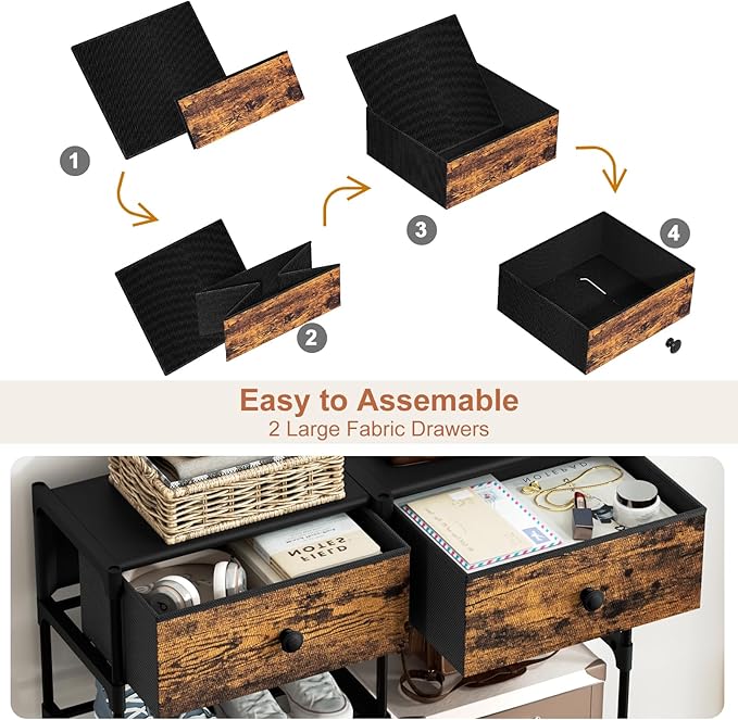 Shoe Rack, 6 Tier Shoe Rack Organizer with 2 Large Drawers, Shoe Storage for 20-24 Pairs, Sturdy Metal Shoe Shelf Shoe Stand for Closet Entryway, Rustic Brown and Black