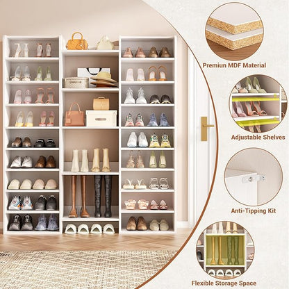 Unikito 14-Tier Shoe Cabinet, Wood Shoe Storage Organizer for Entryway, Freestanding Shoe Rack Cabinet with 22 Open Cubbies for Front Door Entrance, Living Room, Hallway, Bedroom, White