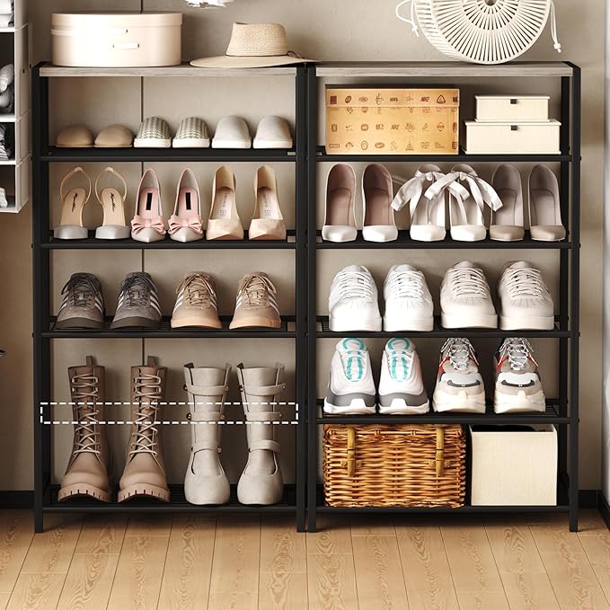 HOMEFORT 6 Tiers Shoe Rack Organizer,23" Shoe Storage Shelf for Closet, Shoe Rack for Entryway, Each Tier Fits 3 Pairs, Shoe Stand with Metal Shelves and MDF Top Board, Washed Gray