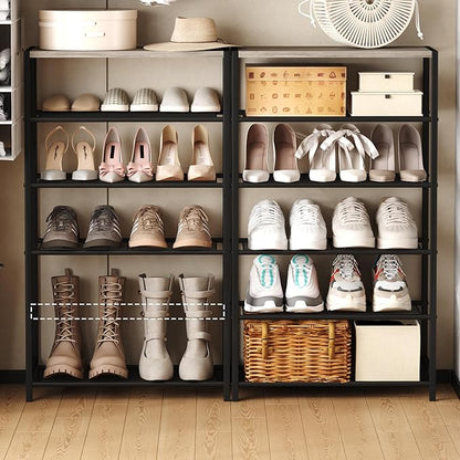 HOMEFORT 6 Tiers Shoe Rack Organizer,23" Shoe Storage Shelf for Closet, Shoe Rack for Entryway, Each Tier Fits 3 Pairs, Shoe Stand with Metal Shelves and MDF Top Board, Washed Gray