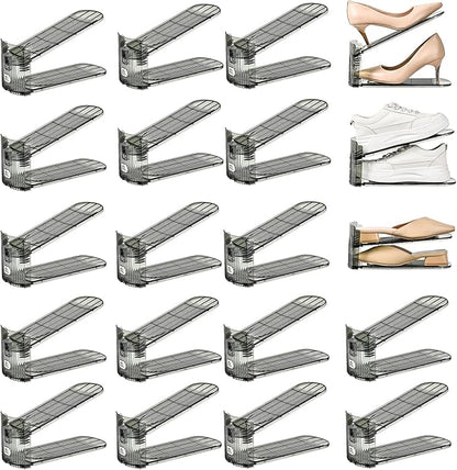 Shoe Slots Organizer, Clear Shoe Stacker, Adjustable Level Shoe Rack,Storage Space Saver for Sneakers Display (Grey Transparent, 20Pack)