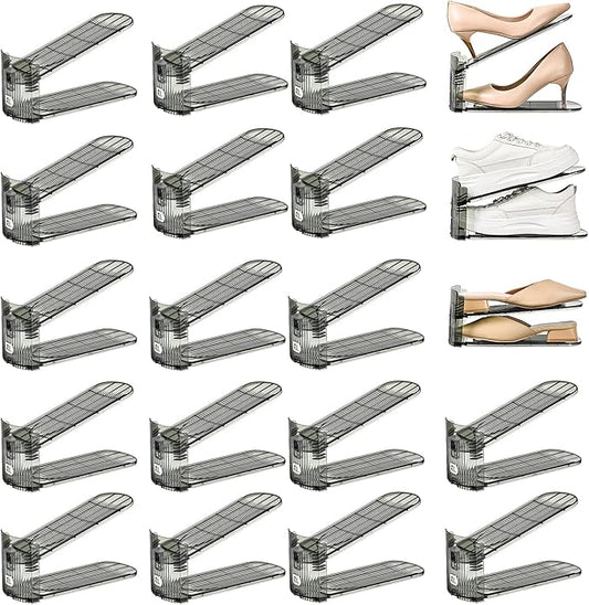 Shoe Slots Organizer, Clear Shoe Stacker, Adjustable Level Shoe Rack,Storage Space Saver for Sneakers Display (Grey Transparent, 20Pack)