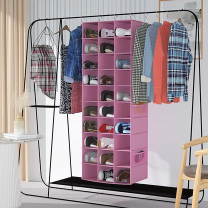 Libeder Hanging Closet Organizers 30 Section Shoe Shelves, Shoe Storage Hanging Shoe Rack, Space Saving Shoe Holder, Pink