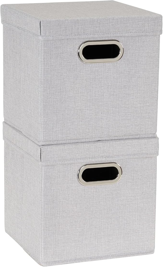 Household Essentials 804-1 Café Cube Bin Storage Set with Lids and Handles | 16 Pack | Silver Linen
