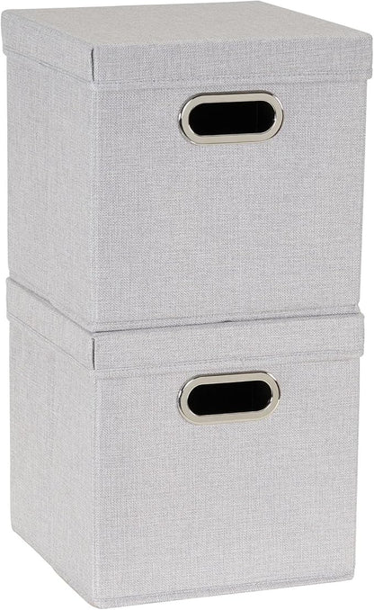 Household Essentials 804-1 Café Cube Bin Storage Set with Lids and Handles | 16 Pack | Silver Linen