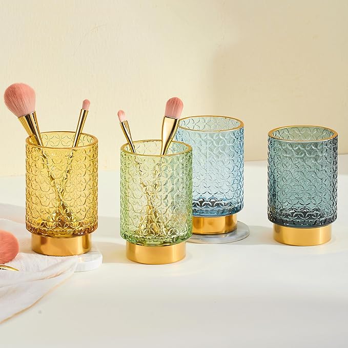 Makeup Brush Holder Organizer,Toothbrush Holders,Desk Pen Pencil Holder,Multifunctional Vintage Glass Brush Cup（A44-3-US）
