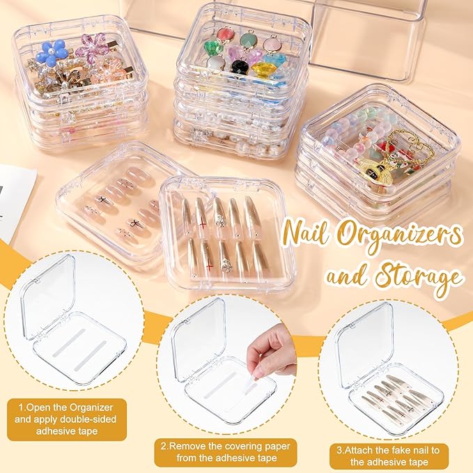 LemonRoad 24 Pcs Press on Nail Storage Box Container with 2 Big Box Organizer Case False Nail Organizer Acrylic Display Case Packaging Boxes with Adhesive Double Sided Tape for Nails Art