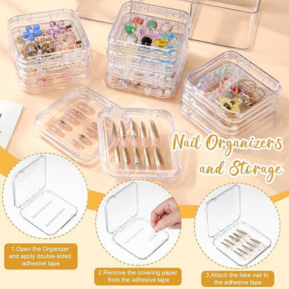 LemonRoad 24 Pcs Press on Nail Storage Box Container with 2 Big Box Organizer Case False Nail Organizer Acrylic Display Case Packaging Boxes with Adhesive Double Sided Tape for Nails Art