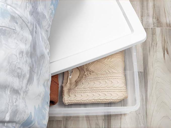 2-Pack 41 Quart Plastic Storage Bins with Lids, Clear Deep Stackable Containers, Space-Saving Organizers for Closet, Bedroom, Under Bed, and Home Storage