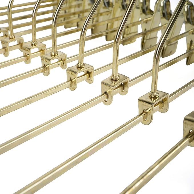 13.8" Gold Metal Pants Trousers Hangers, 60-Pack, Skirts Adjustable Clips Bottom Organization Display Clothes Hanger Display Storage (60 Pack)