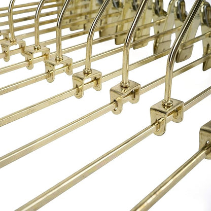 13.8" Gold Metal Pants Trousers Hangers, 60-Pack, Skirts Adjustable Clips Bottom Organization Display Clothes Hanger Display Storage (60 Pack)