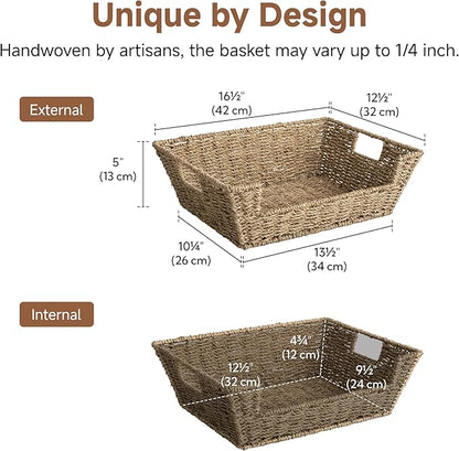 StorageWorks Seagrass Baskets for Organizing with Built-in Handles, Stackable Wicker Pantry Baskets for Shelf, Pantry Organizers and Storage for Shelves,2-Pack