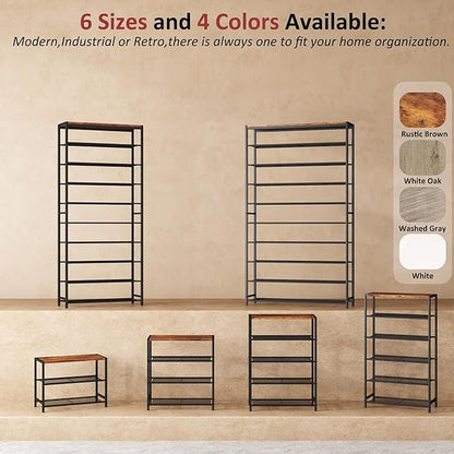 HOMEFORT 3-Tier Shoe Rack, Shoe Storage Shelf, Industrial Shoe Tower, Narrow Shoe Organizer for Closet Entryway, Small Shoe Rack Table with Durable Metal Shelves, Rustic Brown