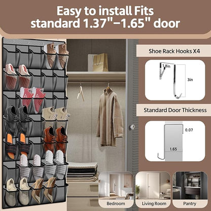 PAULONE 35 Pocket Over the Door Shoe Organizer,Reusable Breathable Large Mesh Bag Men's & Women's Sneaker Organizer,Shoe Organizer for Kids,Hanging Shoe Storage Hanging Bag (2PCS-Gray)