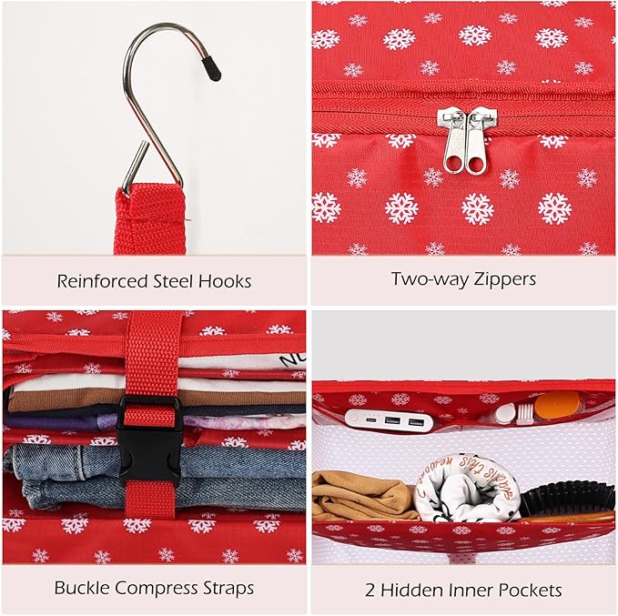Surblue Hanging Closet Storage Bag Collapsible 3-Shelf Washable Oxford Fabric with 2 Hooks (XL 17.71 * 11.81 * 20in, Snow)