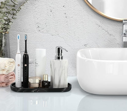 Luxspire Bathroom Vanity Tray Kitchen Soap Tray, Oval Toilet Tank Tray, Bathroom Countertop Organizer Tray for Jewelry Perfume Soap Dispenser Candle - 9.8 Inch, Matte Ink Black