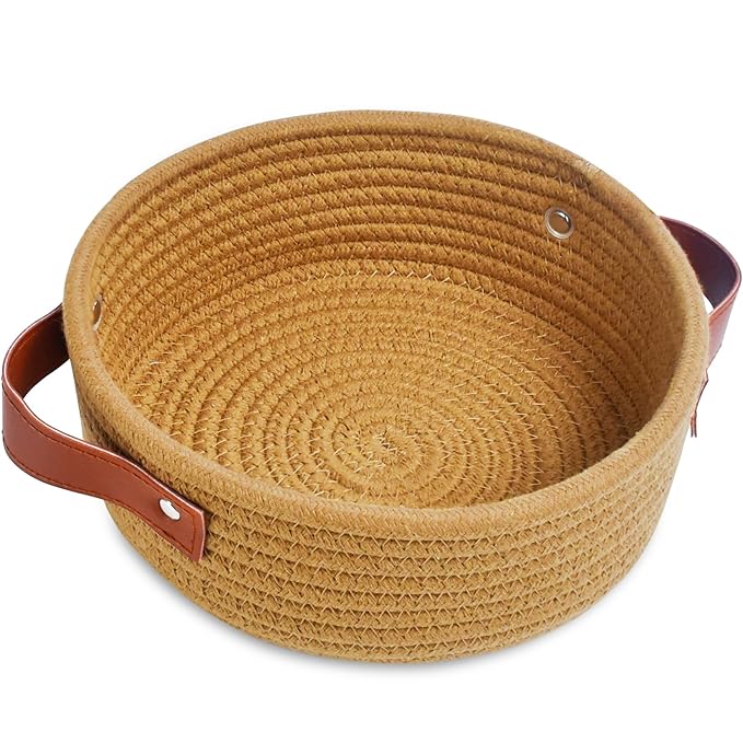 ABenkle Small Storage Basket, Mini Cotton Rope Storage Bin, Cute Tiny Shelf Baskets, Boho Decorative Toy Organizer for Nursery, Spa, Empty Gift Basket - XS, Brown