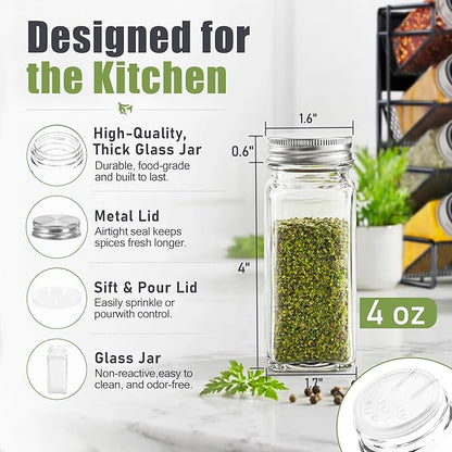 UVIAHOMI Magnetic Spice Rack Organizer for Refrigerator with 28 Spice Jars, 386 Spice Labels, 4 Hook, Chalk Marker and Funnel Set, Magnetic Shelf for Seasoning Organizer, 13.2'' W x 9.8 H, Black