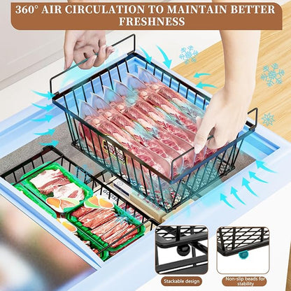 Freezer Organizer Bins ，Enhanced Leak-Proof Bottom，4 Pack Stackable Deep Freezer Organizer Bins for 5 Cu.FT Small Chest Freezer，organization and storage，pantry organizers（for 5 Cu.Ft