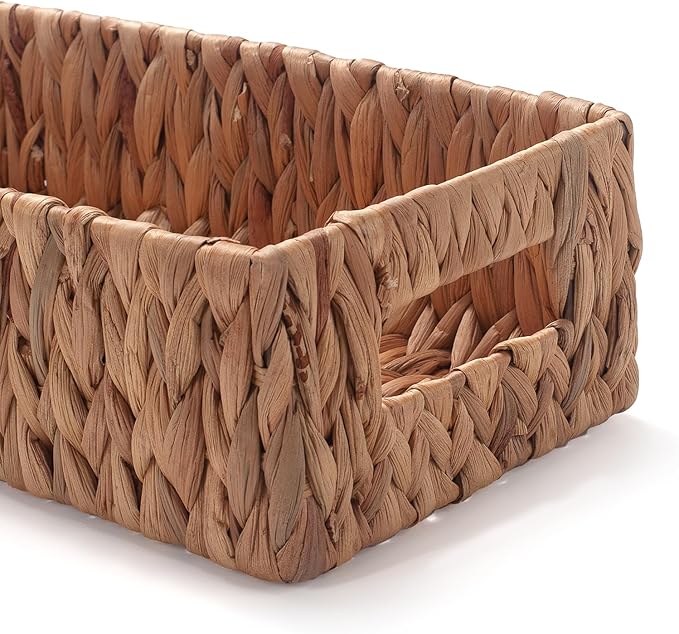 Toilet Paper Basket for Back of Toilet Water Hyacinth Long Narrow Wicker Bathroom Storage Basket with Built-in Handles 14.2 x 6.5 x 3.7 inch