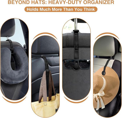 2-Pack Magnetic Cowboy Hat Holder for Truck, Leather Hat Rack Clip for Car Headrest, Travel Hat Hanger Organizer, Strong Grip Keeps Shape, Space-Saving Car Accessories ﻿