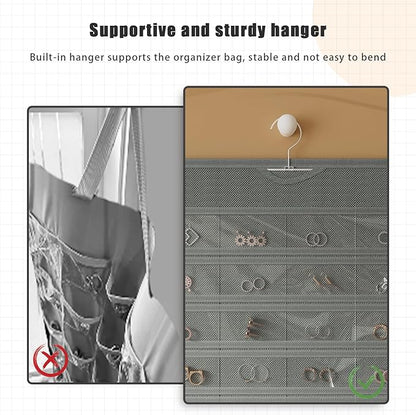 2 Pack Hanging Jewelry Organizer 80-Pocket Dual-sided Jewelry Storage for Earring Necklace Bracelet Ring Travel Holder, Gray