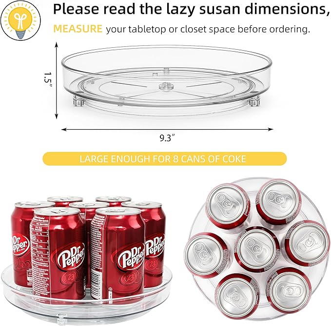LOCONHA Maximize Space with 2 Pack 9 Inch Clear Acrylic Lazy Susan - Non-Skid Turntable Organizer for Kitchen, Cabinet, Pantry, Fridge & Makeup Storage