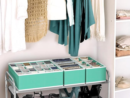 Simple Houseware 4-Pack Drawer Organizer Set - Closet Dividers for Underwear, Socks, Bras, Scarves, Ties - Foldable Non-Woven Storage Boxes, Turquoise