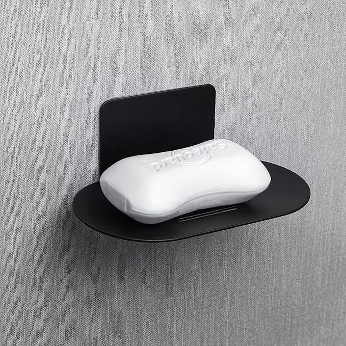 Stainless Steel Soap Tray, 3 Slot Self-Adhesive Wall Mounted Shower Soap Stand (Black)
